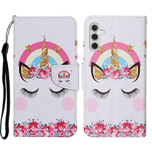 Samsung Galaxy S23 FE 5G 3D Colored Drawing Flip Leather Phone Case - Crown Unicorn