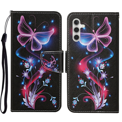 Samsung Galaxy S23 FE 5G 3D Colored Drawing Flip Leather Phone Case - Fluorescent Butterfly