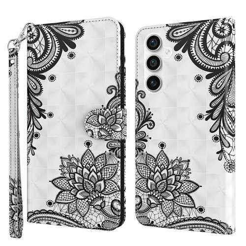 Samsung Galaxy S23 FE 5G 3D Painting Pattern Flip Leather Phone Case - Diagonal Black Flower