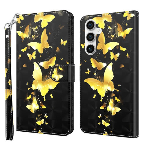 Samsung Galaxy S23 FE 5G 3D Painting Pattern Flip Leather Phone Case - Gold Butterfly