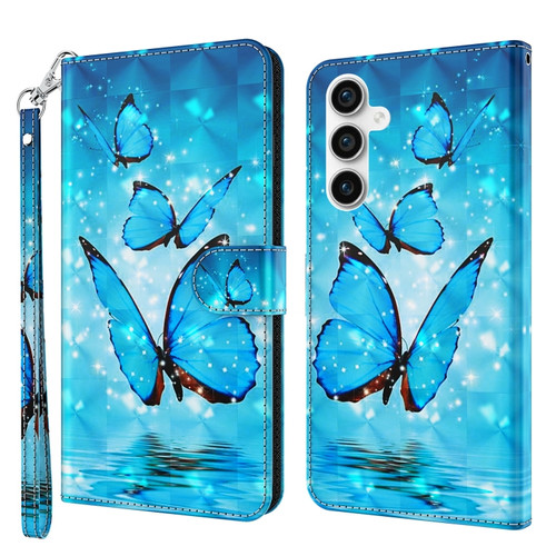 Samsung Galaxy S23 FE 5G 3D Painting Pattern Flip Leather Phone Case - Three Butterflies