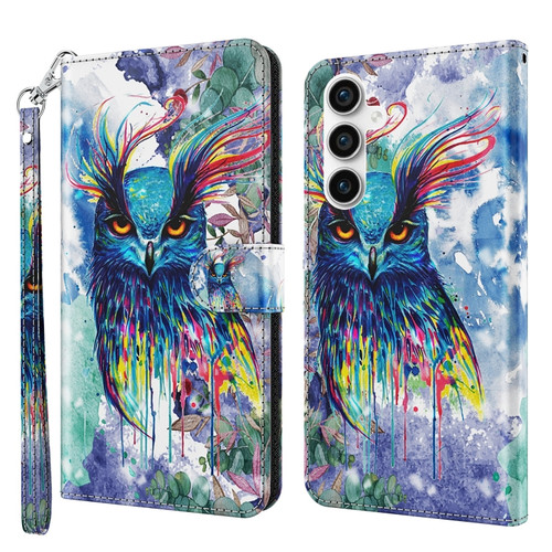 Samsung Galaxy S23 FE 5G 3D Painting Pattern Flip Leather Phone Case - Watercolor Owl