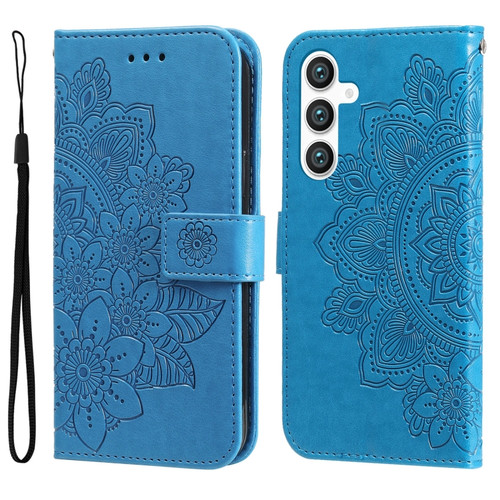 Samsung Galaxy S23 FE 5G 7-petal Flowers Embossing Leather Phone Case - Blue