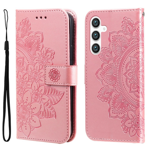 Samsung Galaxy S23 FE 5G 7-petal Flowers Embossing Leather Phone Case - Rose Gold