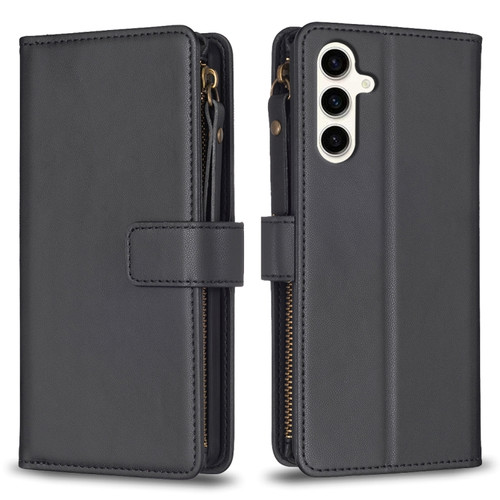Samsung Galaxy S23 FE 5G 9 Card Slots Zipper Wallet Leather Flip Phone Case - Black