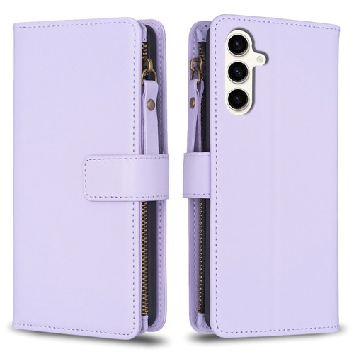 Samsung Galaxy S23 FE 5G 9 Card Slots Zipper Wallet Leather Flip Phone Case - Light Purple