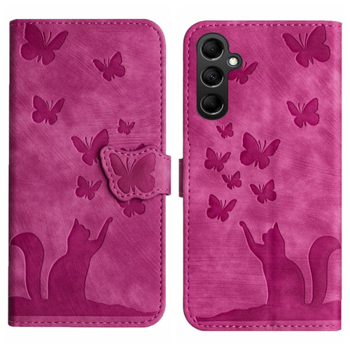 Samsung Galaxy S23 FE 5G Butterfly Cat Embossing Flip Leather Phone Case - Pink