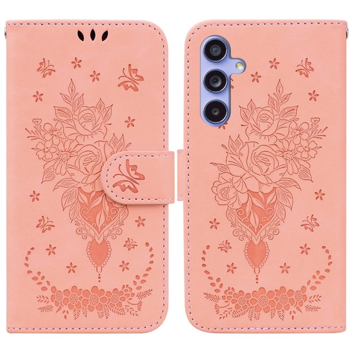 Samsung Galaxy S23 FE 5G Butterfly Rose Embossed Leather Phone Case - Pink