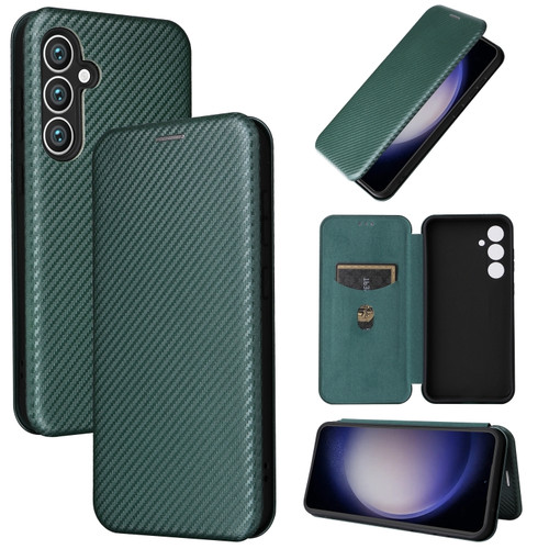 Samsung Galaxy S23 FE 5G Carbon Fiber Texture Flip Leather Phone Case - Green