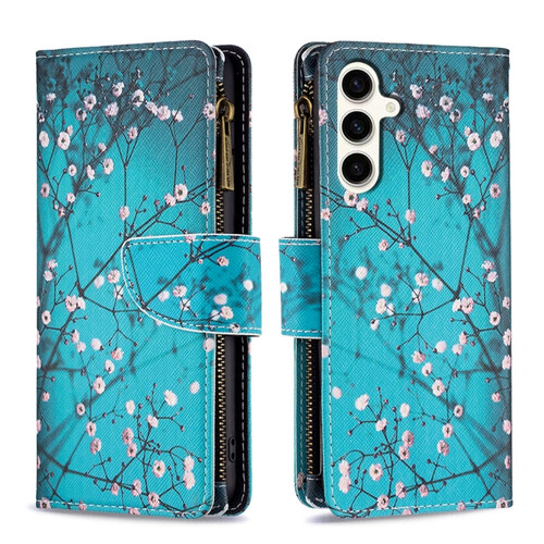 Samsung Galaxy S23 FE 5G Colored Drawing Pattern Zipper Leather Phone Case - Plum Blossom