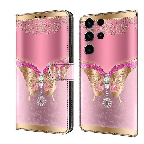 Samsung Galaxy S23 FE 5G Crystal 3D Shockproof Protective Leather Phone Case - Pink Bottom Butterfly