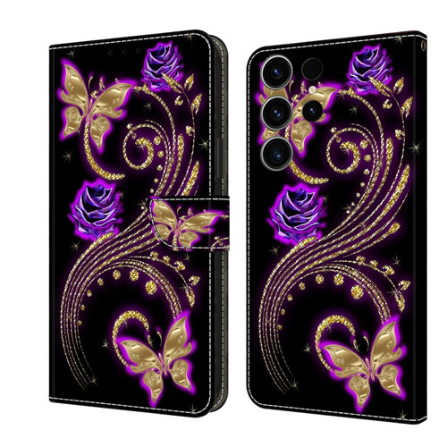 Samsung Galaxy S23 FE 5G Crystal 3D Shockproof Protective Leather Phone Case - Purple Flower Butterfly