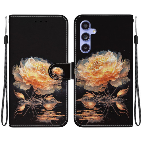 Samsung Galaxy S23 FE 5G Crystal Texture Colored Drawing Leather Phone Case - Gold Peony