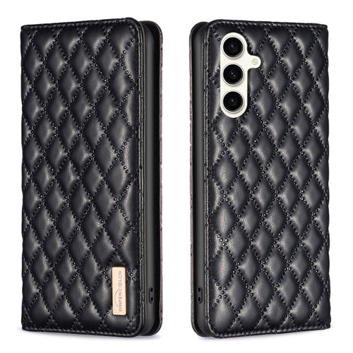 Samsung Galaxy S23 FE 5G Diamond Lattice Magnetic Leather Flip Phone Case - Black