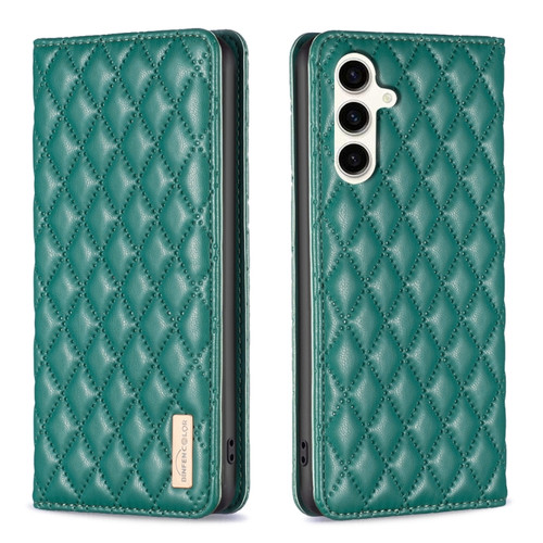 Samsung Galaxy S23 FE 5G Diamond Lattice Magnetic Leather Flip Phone Case - Green