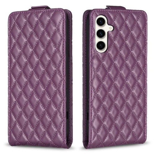 Samsung Galaxy S23 FE 5G Diamond Lattice Vertical Flip Leather Phone Case - Dark Purple