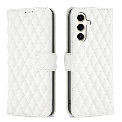 Samsung Galaxy S23 FE 5G Diamond Lattice Wallet Flip Leather Phone Case - White