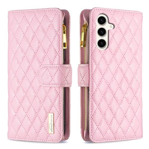 Samsung Galaxy S23 FE 5G Diamond Lattice Zipper Wallet Leather Flip Phone Case - Pink