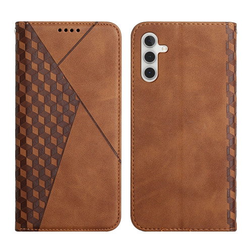 Samsung Galaxy S23 FE 5G Diamond Splicing Skin Feel Magnetic Leather Phone Case - Brown