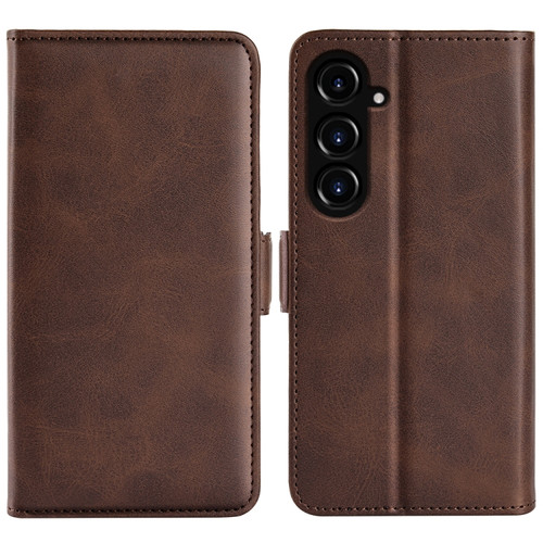 Samsung Galaxy S23 FE 5G Dual-side Magnetic Buckle Horizontal Flip Leather Phone Case - Brown