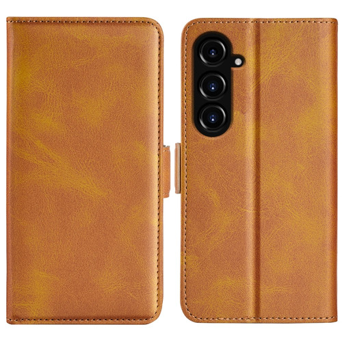 Samsung Galaxy S23 FE 5G Dual-side Magnetic Buckle Horizontal Flip Leather Phone Case - Yellow