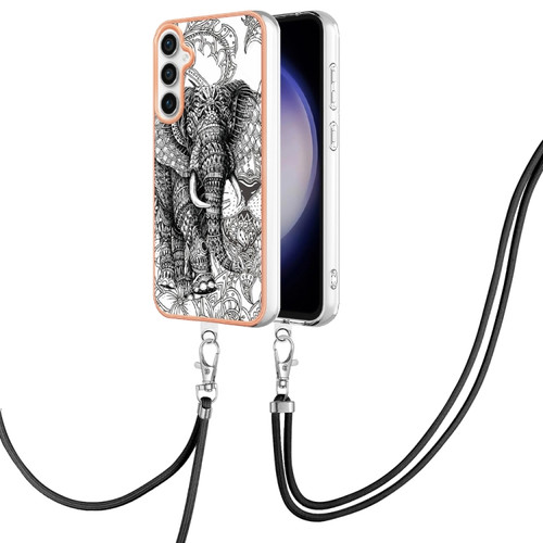 Samsung Galaxy S23 FE 5G Electroplating Dual-side IMD Phone Case with Lanyard - Totem Elephant