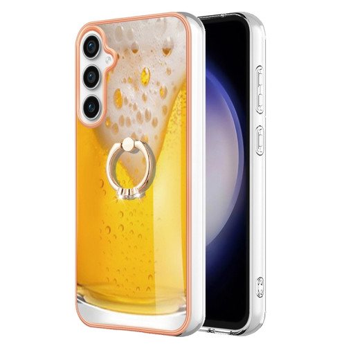 Samsung Galaxy S23 FE 5G Electroplating Dual-side IMD Phone Case with Ring Holder - Draft Beer