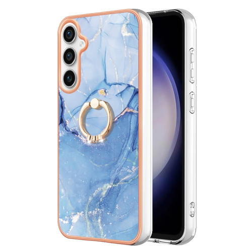 Samsung Galaxy S23 FE 5G Electroplating Marble Dual-side IMD Phone Case with Ring - Blue 018