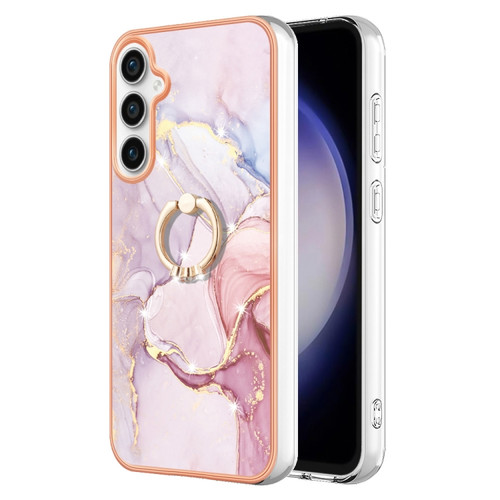 Samsung Galaxy S23 FE 5G Electroplating Marble IMD TPU Phone Case with Ring Holder - Rose Gold 005