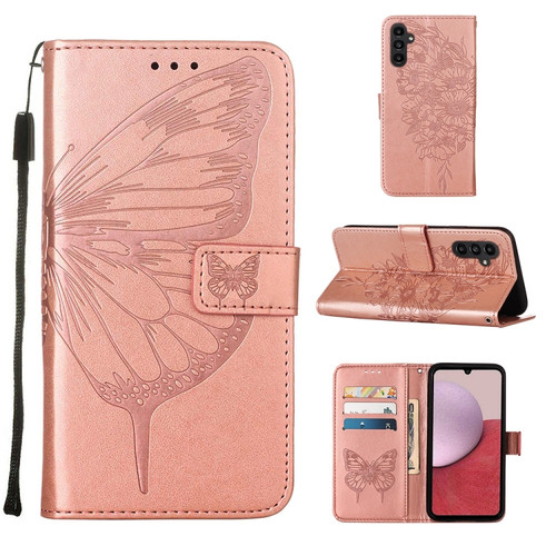 Samsung Galaxy S23 FE 5G Embossed Butterfly Leather Phone Case - Rose Gold