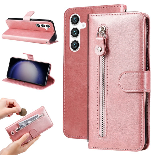 Samsung Galaxy S23 FE 5G Fashion Calf Texture Zipper Leather Phone Case - Rose Gold