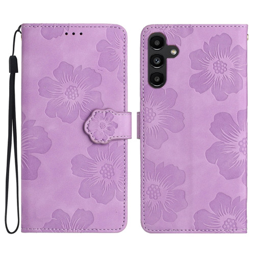 Samsung Galaxy S23 FE 5G Flower Embossing Pattern Leather Phone Case - Purple