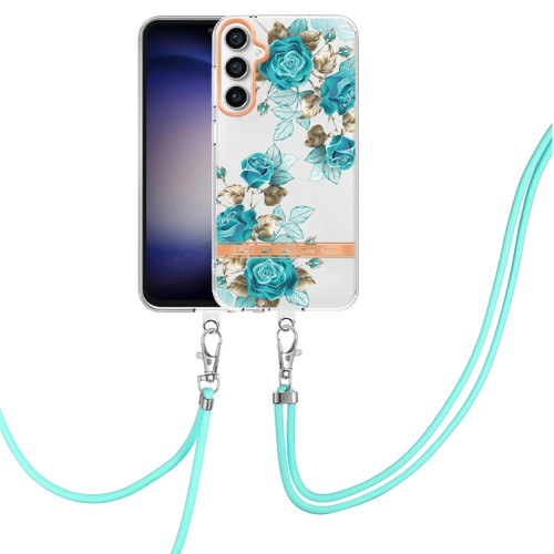 Samsung Galaxy S23 FE 5G Flowers and Plants Series IMD TPU Phone Case with Lanyard - Blue Rose