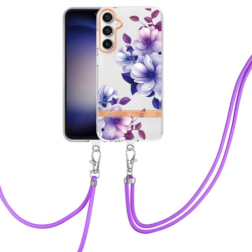 Samsung Galaxy S23 FE 5G Flowers and Plants Series IMD TPU Phone Case with Lanyard - Purple Begonia