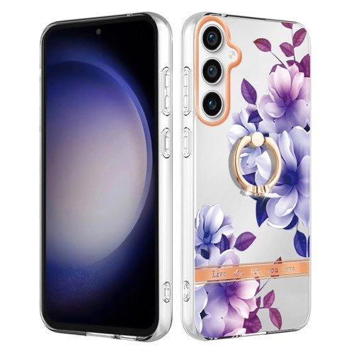 Samsung Galaxy S23 FE 5G Flowers and Plants Series IMD TPU Phone Case with Ring Holder - Purple Begonia