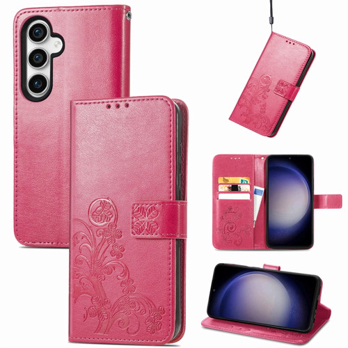 Samsung Galaxy S23 FE 5G Four-leaf Clasp Embossed Buckle Leather Phone Case - Magenta