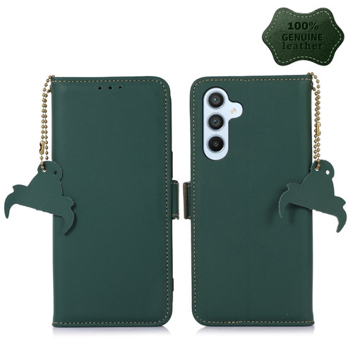 Samsung Galaxy S23 FE 5G Genuine Leather Magnetic RFID Leather Phone Case - Green