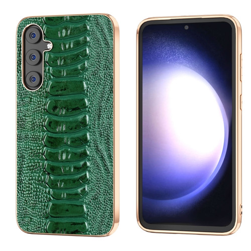 Samsung Galaxy S23 FE 5G Genuine Leather Weilai Series Nano Electroplating Phone Case - Green