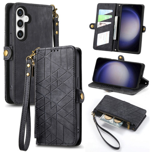 Samsung Galaxy S23 FE 5G Geometric Zipper Wallet Side Buckle Leather Phone Case - Black