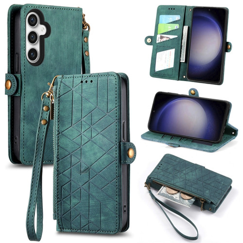 Samsung Galaxy S23 FE 5G Geometric Zipper Wallet Side Buckle Leather Phone Case - Green