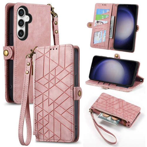 Samsung Galaxy S23 FE 5G Geometric Zipper Wallet Side Buckle Leather Phone Case - Pink