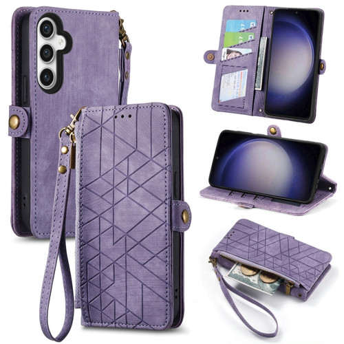 Samsung Galaxy S23 FE 5G Geometric Zipper Wallet Side Buckle Leather Phone Case - Purple