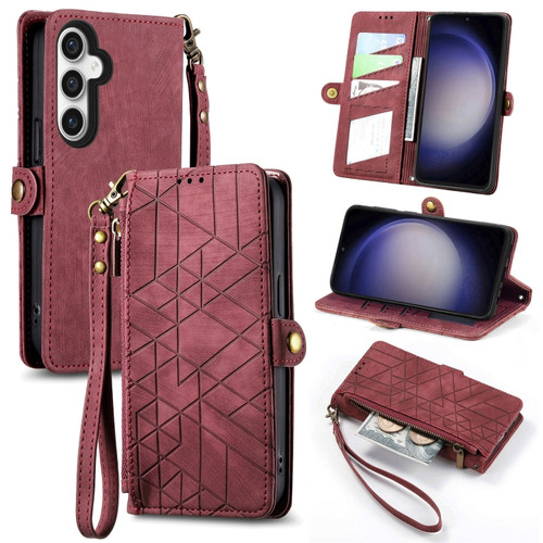 Samsung Galaxy S23 FE 5G Geometric Zipper Wallet Side Buckle Leather Phone Case - Red