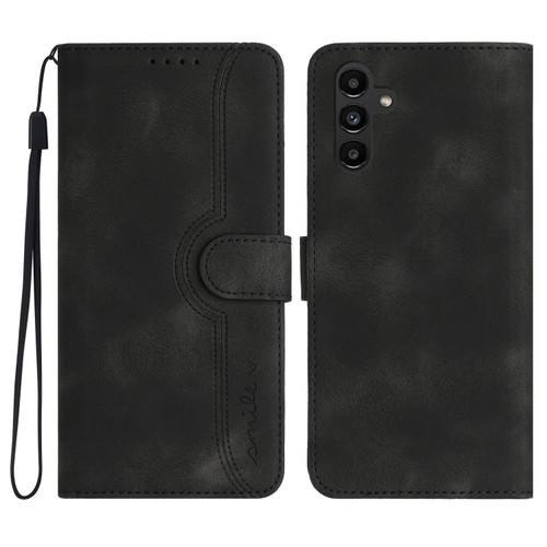 Samsung Galaxy S23 FE 5G Heart Pattern Skin Feel Leather Phone Case - Black