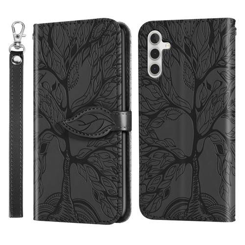 Samsung Galaxy S23 FE 5G Life Tree Embossing Pattern Leather Phone Case - Black