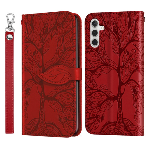 Samsung Galaxy S23 FE 5G Life Tree Embossing Pattern Leather Phone Case - Red