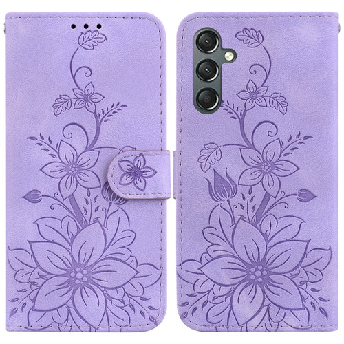 Samsung Galaxy S23 FE 5G Lily Embossed Leather Phone Case - Purple