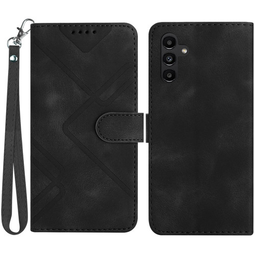 Samsung Galaxy S23 FE 5G Line Pattern Skin Feel Leather Phone Case - Black