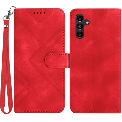 Samsung Galaxy S23 FE 5G Line Pattern Skin Feel Leather Phone Case - Red