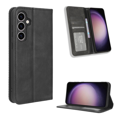 Samsung Galaxy S23 FE 5G Magnetic Buckle Retro Texture Leather Phone Case - Black